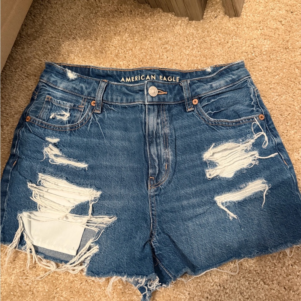 American Eagle Outfitters Women's Ripped Blue Jean Shorts
